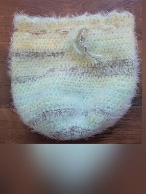Handmade Fuzzy Crochet Drawstring Pouch - Pastel Mint
